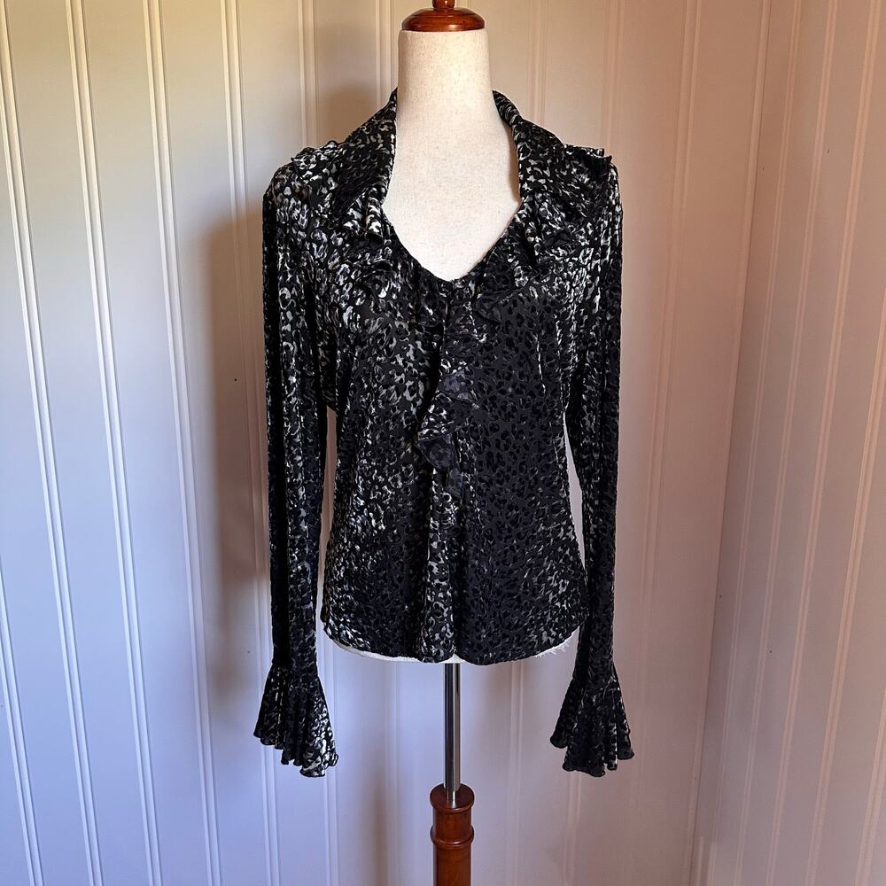 Vintage 90s/Y2K Burnt Velvet Bell Sleeve Top L